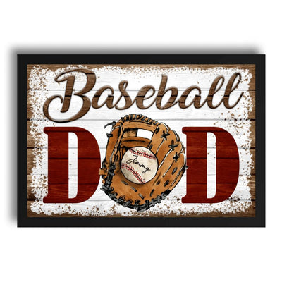 (Up to 4 Kids) Baseball Dad Personalized Father's Day Gift For Dad Stepdad Baseball Lover Canvas Poster Framed