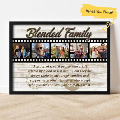 (Upload Your Photo) Blended Family Personalized Father's Day Gift For Stepdad Stepmom Family Gift Custom Canvas Poster Framed