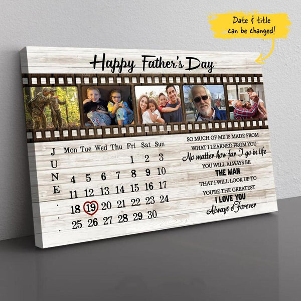 (Custom Title & Upload Your Photo) Happy Father's Day Calendar Personalized Birthday Gift For Dad Stepdad Canvas Poster Framed