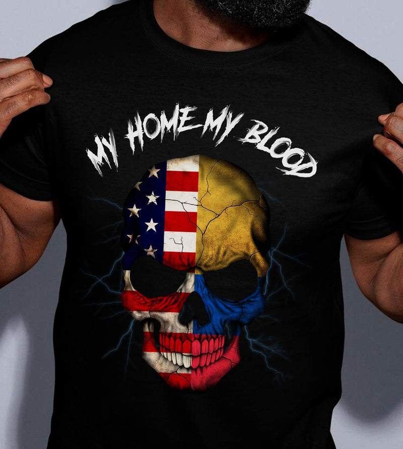 America My Home Colombia My Blood Skull With Flags Gift For