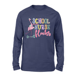 Back To School Tshirt School Nurse Flock Flamingo - Premium Long Sleeve - Dreameris