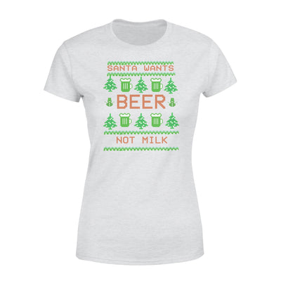 Santa Wants Beer Not Milk Pixel Art Beer Pinetree Funny Christmas - Premium Women's T-shirt - Dreameris