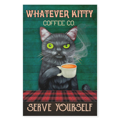 Black cat coffee serve yourself -Matte Canvas - Dreameris