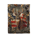 Dreameris Deer Hunting America Flag - Fleece Blanket - Dreameris