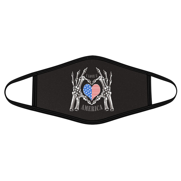 I Love You America Heart Flag Forever Skull Bones Skeleton - Polyblend Face Mask - Dreameris