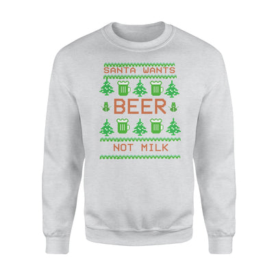Santa Wants Beer Not Milk Pixel Art Beer Pinetree Funny Christmas - Premium Crew Neck Sweatshirt - Dreameris