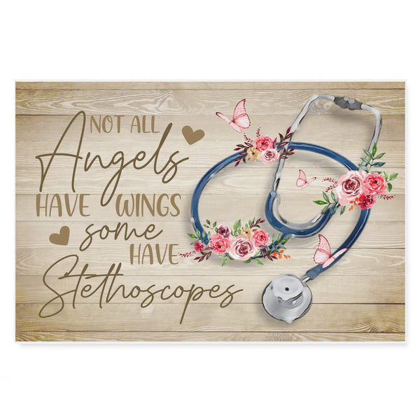 Floral Nurse Not All Angel Have Wings Some Have Stethoscopes Landscape  - Matte Canvas - Dreameris