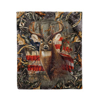 Dreameris Deer Hunting America Flag - Fleece Blanket - Dreameris