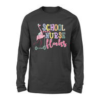 Back To School Tshirt School Nurse Flock Flamingo - Premium Long Sleeve - Dreameris