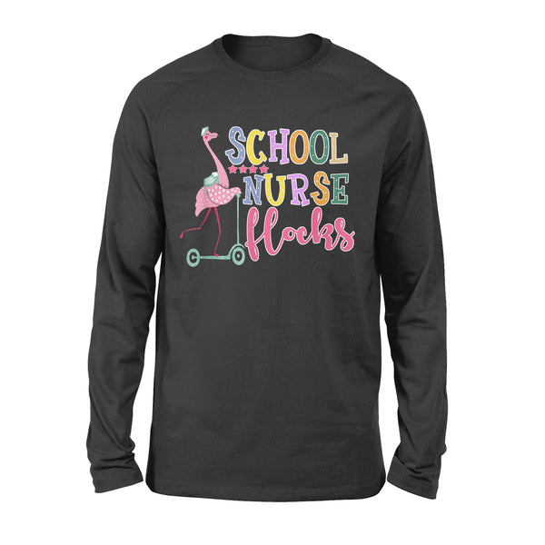 Back To School Tshirt School Nurse Flock Flamingo - Standard Long Sleeve - Dreameris