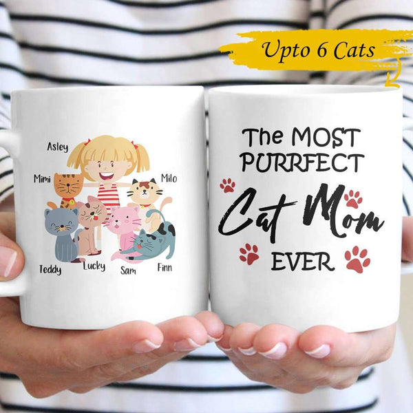 Personalized Purrfect Cat Mom Funny Custom Name Gift For Cat Lovers - Coffee Mug - Dreameris