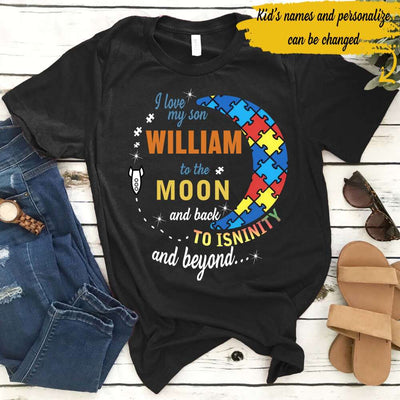 Personalized Love My Kid To The Moon Autism Gift For Family Gift For Autism Mom Dad- Standard T-shirt - Dreameris