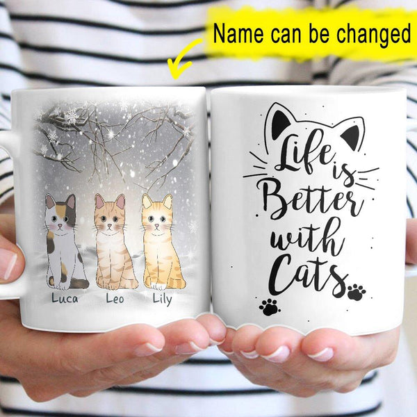 Personalized Life Is Better With Cat Gift For Cat Lovers Custom Name - Coffee Mug - Dreameris