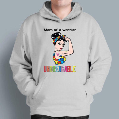 Personalized Mom Of A Warrior Unbreakable Gift Ideas Mom Autism Awareness Custom Names - Standard T-shirt - Dreameris