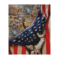 [Dreameris] Hunting Deer American Flag Gift - Sherpa Blanket - Dreameris