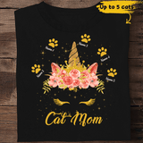 Mother's Day Unicorn Sparkle Cat Mom Gift For Cat Lovers Custom Name Personalized T-shirt