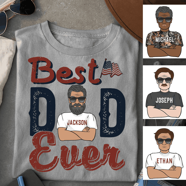 Best Dad Ever Cool Father's Day Gift For Dad Sunglasses Vintage American USA Flag Custom Style & Name Personalized T-shirt