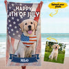 Happy 4th Of July American Flag Independence Gift For Dog Beach Lovers Custom Photo Personalized Beach Towel