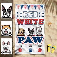 Funny Red White Paw American Flag Independence Day Freedom Gift For Dog Lovers Custom Name Summer Personalized Beach Towel