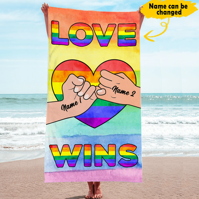 Love Wins Rainbow LBGTQ Right Pride Gay Lesbian Gift Ideas Summer Custom Name Personalized Beach Towel