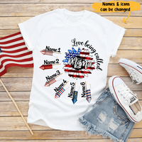 Love Being Called Nana Sunflower American Flag Firecracker 4th Of July Custom Name Gift For Mother Personalized Shirt