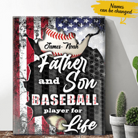 Father And Son Baseball Player For Life Gift For Father American Flag Decor Custom Name Personalized Matte Canvas