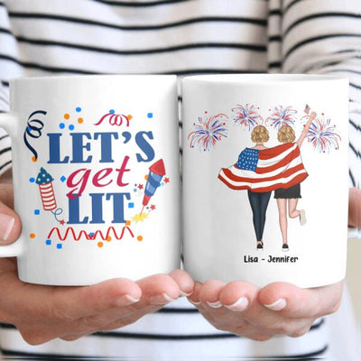 Let's Get Lit Fireworks Independence Day Best Friends Custom Style & Name Personalized Coffee Mug