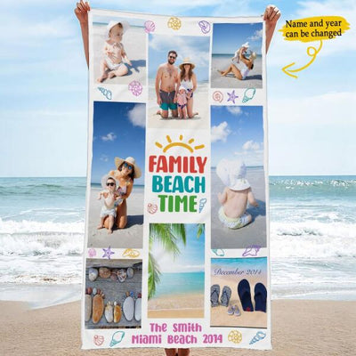 Family Beach Time Awesome Memories Summer Cruise Gift For Mother Father Daughter Son Custom Photo Personalized Beach Towel