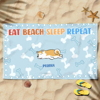 Funny Eat Beach Sleep Repeat Dog Sleeping Awesome Summer Trip Gift For Dog Lovers Custom Name Personalized Beach Towel