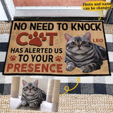 Funny No Need To Knock Cat Has Alerted Us To Your Presence Decor Custom Photo Personalized Door Mat