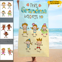 Funny This Grandma Belongs To Cartoon Kids Awesome Summer Vacation Gift Grandmother Custom Icon & Name Personalized Beach Towel