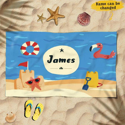 Awesome Summer Trip Vacation Build A Sand Castle Gift For Kids Custom Name Personalized Beach Towel