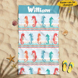 Cute Cartoon Sea Horse Gift For Kids Awesome Summer Trip Custom Name Personalized Beach Towel