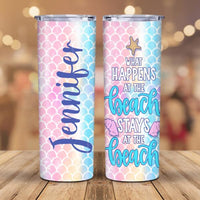 What Happens At The Beach Stays At The Beach Mermaid Summer Trip Custom Name Personalized Tumbler 20oz