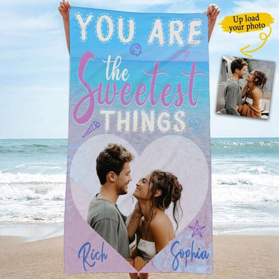 You Are The Sweetest Things Summer Trip Gift For Couple Husband Wife Custom Photo & Name Personalized Beach Towel