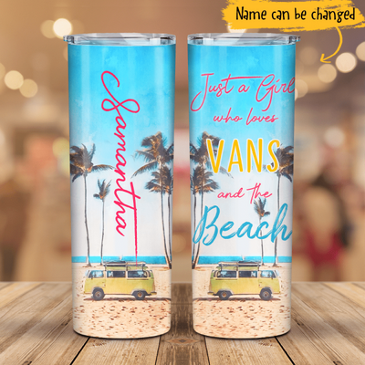 Just A Girl Who Loves Vans And The Beach Summer Trip Custom Name Personalized Tumbler 20oz