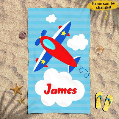 Pilot Fly To The Sky Gift For Kids Awesome Summer Trip Custom Name Personalized Beach Towel