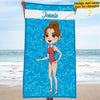 Chibi Girl Summer Trip Vacation Ocean Pattern Gift For Girls Custom Style & Name Personalized Beach Towel
