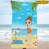 Chibi Beach Girl Summer Vacation Holiday Custom Style & Name Personalized Beach Towel