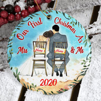 Personalized First Christmas Wedding Couple -  Circle Ornament - Dreameris