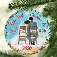 Personalized First Christmas Wedding Couple -  Circle Ornament - Dreameris