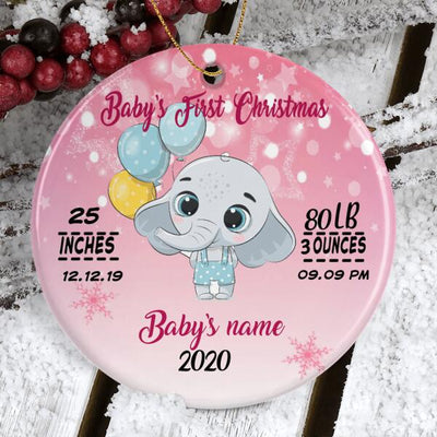 Personalized Elephant Baby First Christmas - Circle Ornament - Dreameris