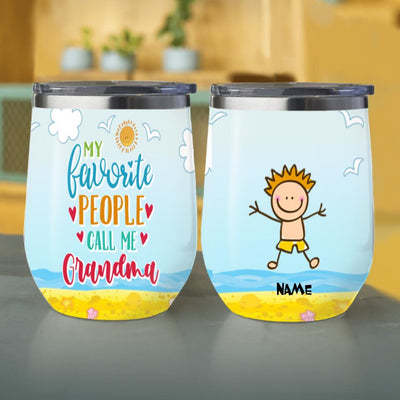Awesome Summer My Favorite People Call Me Grandma Gift For Grandmother Custom Name Personalized Wine Tumbler