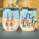 Salty Lil' Beach Gift For Summer Bestie Custom Name Personalized Wine Tumbler