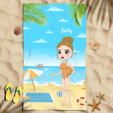 Chibi Beach Girl Summer Vacation Holiday Custom Style & Name Personalized Beach Towel