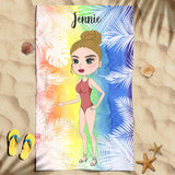 Chibi Girl Enjoy Summer Trip Tree Tropical Pattern LBGT Gift For Girls Custom Style & Name Personalized Beach Towel