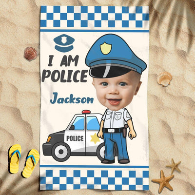 Cute Police Children Gift For Kids Awesome Summer Trip Custom Name Personalized Beach Towel
