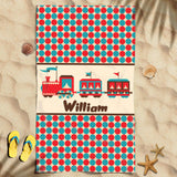 Cartoon Train Awesome Summer Vacation Gift For Kids Custom Name Personalized Beach Towel