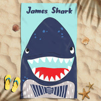 Funny Shark Awesome Beach Trip Gift For Kids Custom Name Personalized Beach Towel