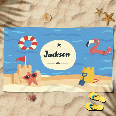 Awesome Summer Trip Vacation Build A Sand Castle Gift For Kids Custom Name Personalized Beach Towel
